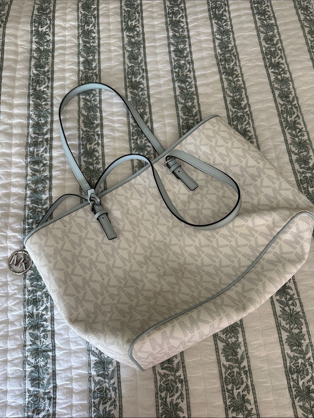 Michael Kors Cream and Light Blue Logo Tote